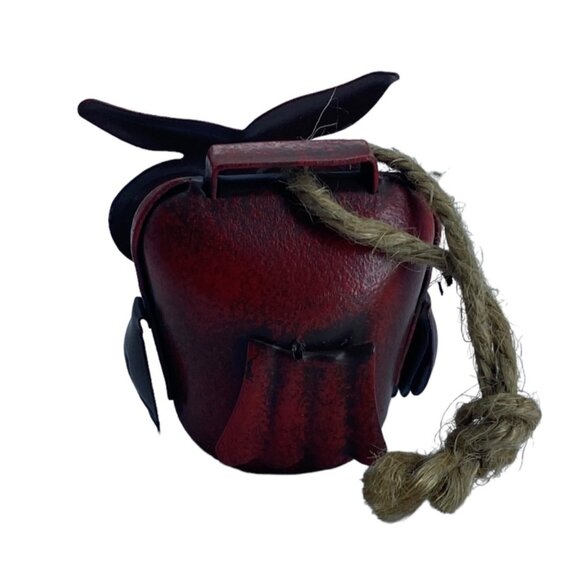 Handcrafted Metal Owl Bell With Rope Hanger Red Black 1.5” Tall Rustic Farm - Picture 4 of 7